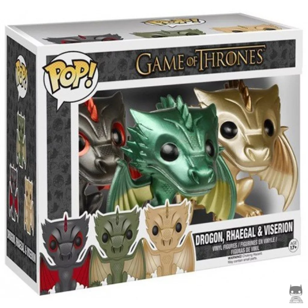 Figurine Funko POP Drogon, Viserion, & Rhaegal (Metallic) avec boîte