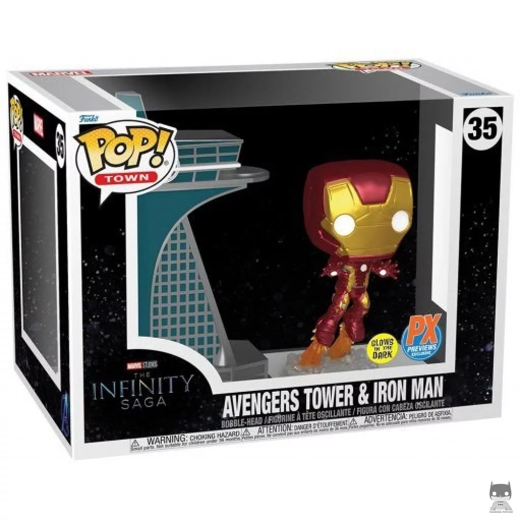 Figurine Funko POP La Tour des Avengers avec Iron Man (Glow in the Dark) avec boîte