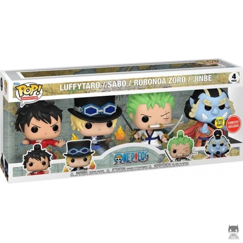 Figurine Funko POP Luffytaro, Sabo, Roronoa Zoro & Jinbe (Glow in the Dark) avec boîte