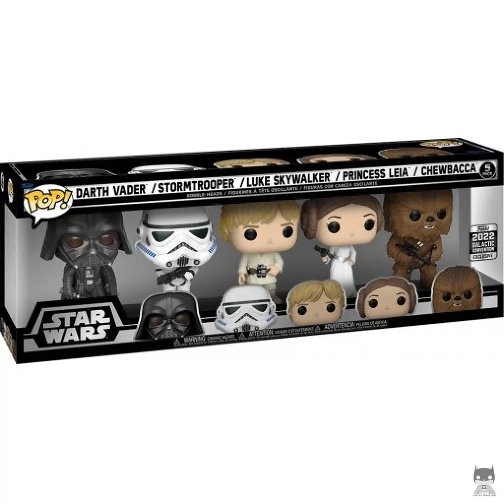 Figurine Funko POP Dark Vador, Stormtrooper, Luke Skywalker, Princesse Leia & Chewbacca avec boîte