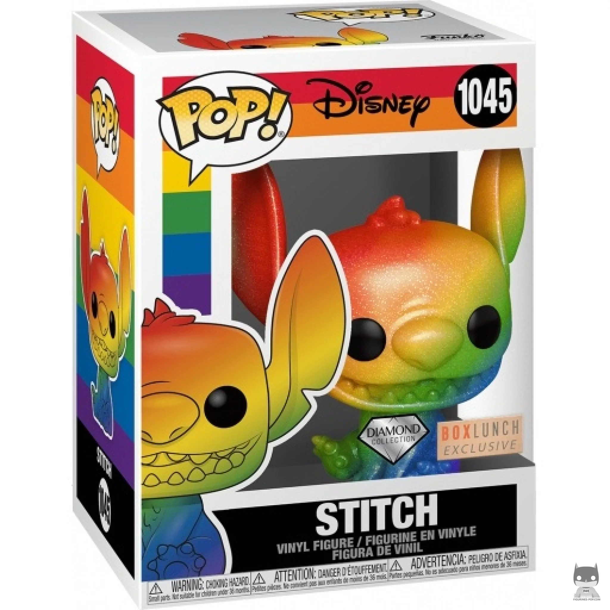 Figurine Funko POP Stitch souriant (Rainbow & Diamond Glitter) avec boîte