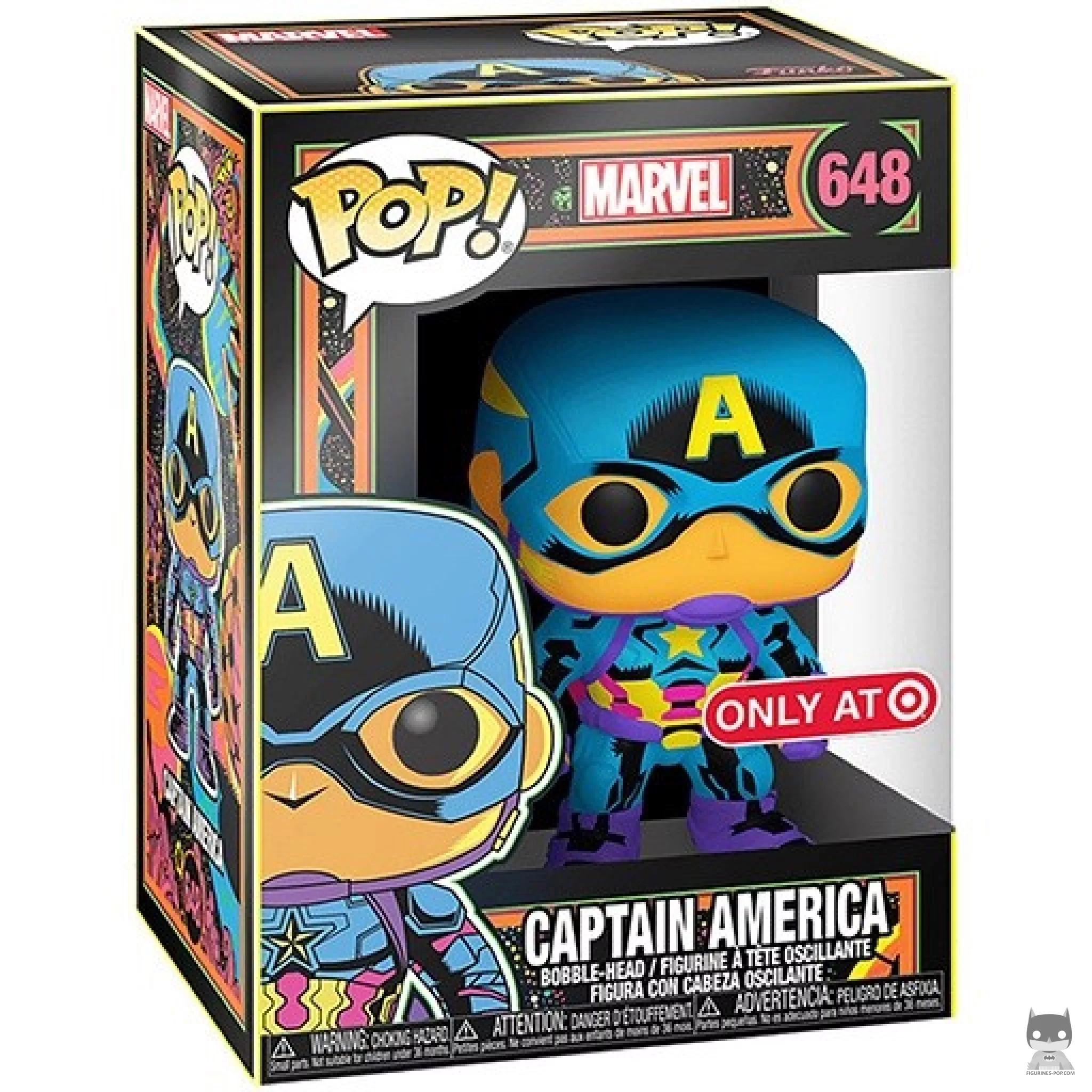 Figurine Funko POP Captain America (Blacklight) avec boîte