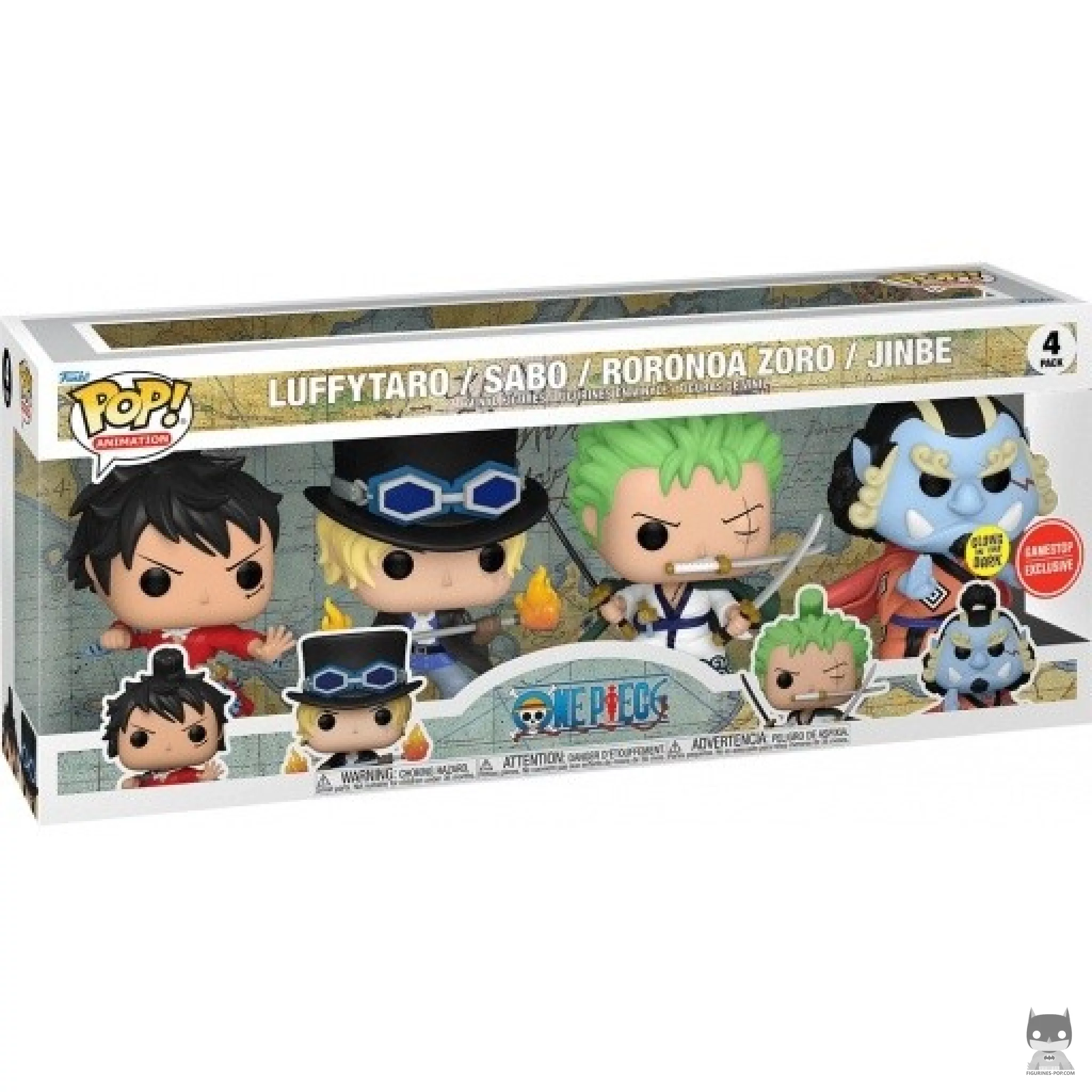 Figurine Funko POP Luffytaro, Sabo, Roronoa Zoro & Jinbe (Glow in the Dark) avec boîte