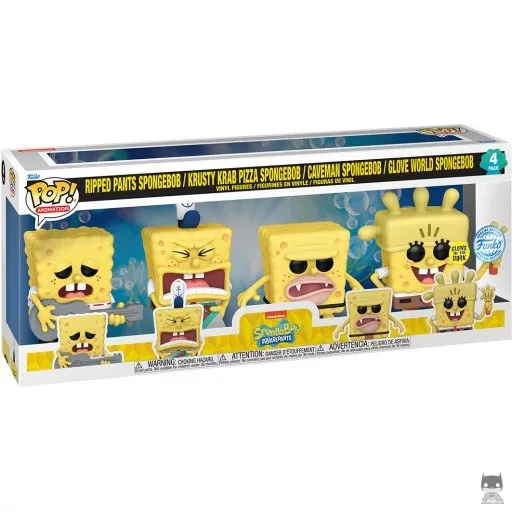 Figurine Funko POP Bob L'Eponge Pantalon Déchiré, Pizza Crabe Croustillant, Homme des Cavernes & Gant (Pop! Vinyl)