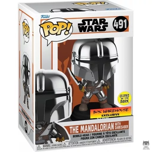 Figurine Funko POP Le Mandalorien avec Dark Saber (Glow in the Dark & Metallic) (Box Warehouse)