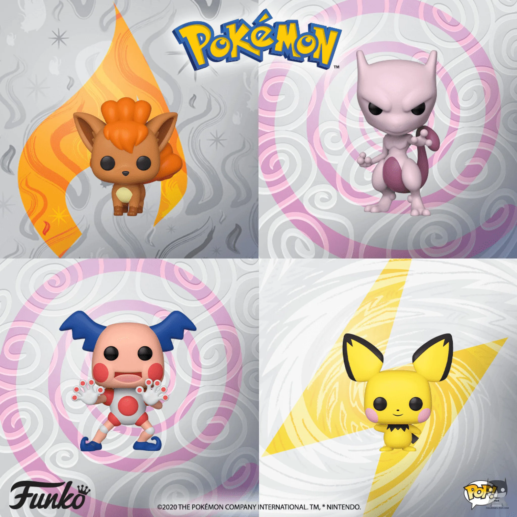 Pokemon : Pichu, MewTwo, Goupix (Vuplix) et Mr. Mime en POP